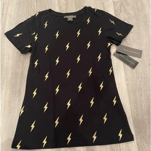 NWT FRENCH CONNECTION foil printed lightening bolts on blank tee. XSMALL